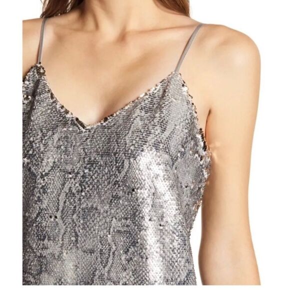 Cupcakes & Cashmere Candace V-neck Silver Sequin Slip Mini Dress-Snake-print - Picture 12 of 14